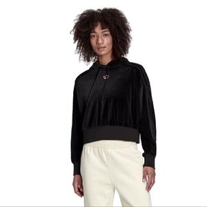 Adidas ORIGINALS WOMEN'S CROPPED HOODIE IN COZY VELOUR MÉLANGE BLACK Size medium